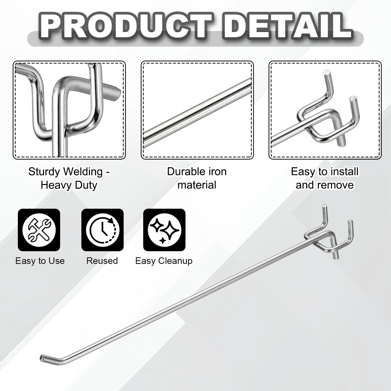 Uxcell 12 Pcs Pegboard Hooks,  9.8 Inch Peg Board Hooks Kit Fit 1/5" Pegboard Garage for Hanging Shelving Tool Storage Craft Organizing, Silver Tone (1.2mm Hole Dia)