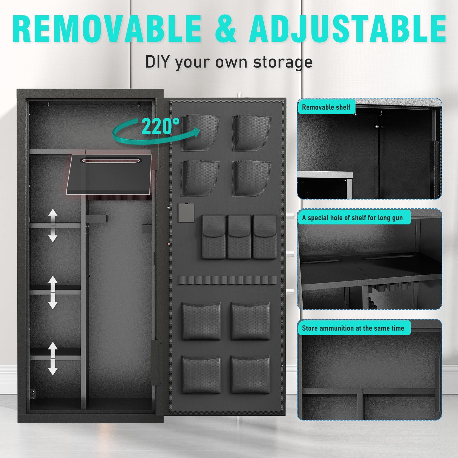 15-20 Gun Safe, Large Gun Safe for Pistols, Unassembled Gun Cabinet with Adjustable Shelf & Gun Rack, Gun Safe for Home and Shotgun, Quick Access Gun Cabinet with Mute Function & Dual Alarm