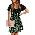 thumbnail image 4 of gljltg Women's Summer Print Short Sleeve V-neck Casual Dress – Polyester Lightweight Fabric for Party Date Daily Outfits with Flattering Silhouette & Summer Print Design, 4 of 8