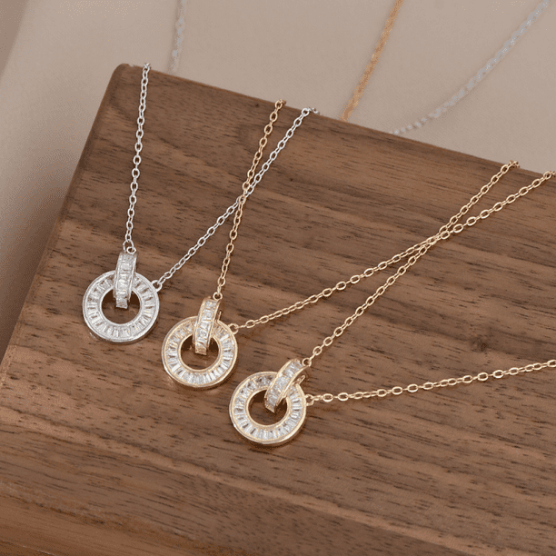 Universal interlocking circle necklace 20K gold necklace with pendant for women delicate good luck double ring necklace for mother daughter girlfriend Rose Gold Walmart