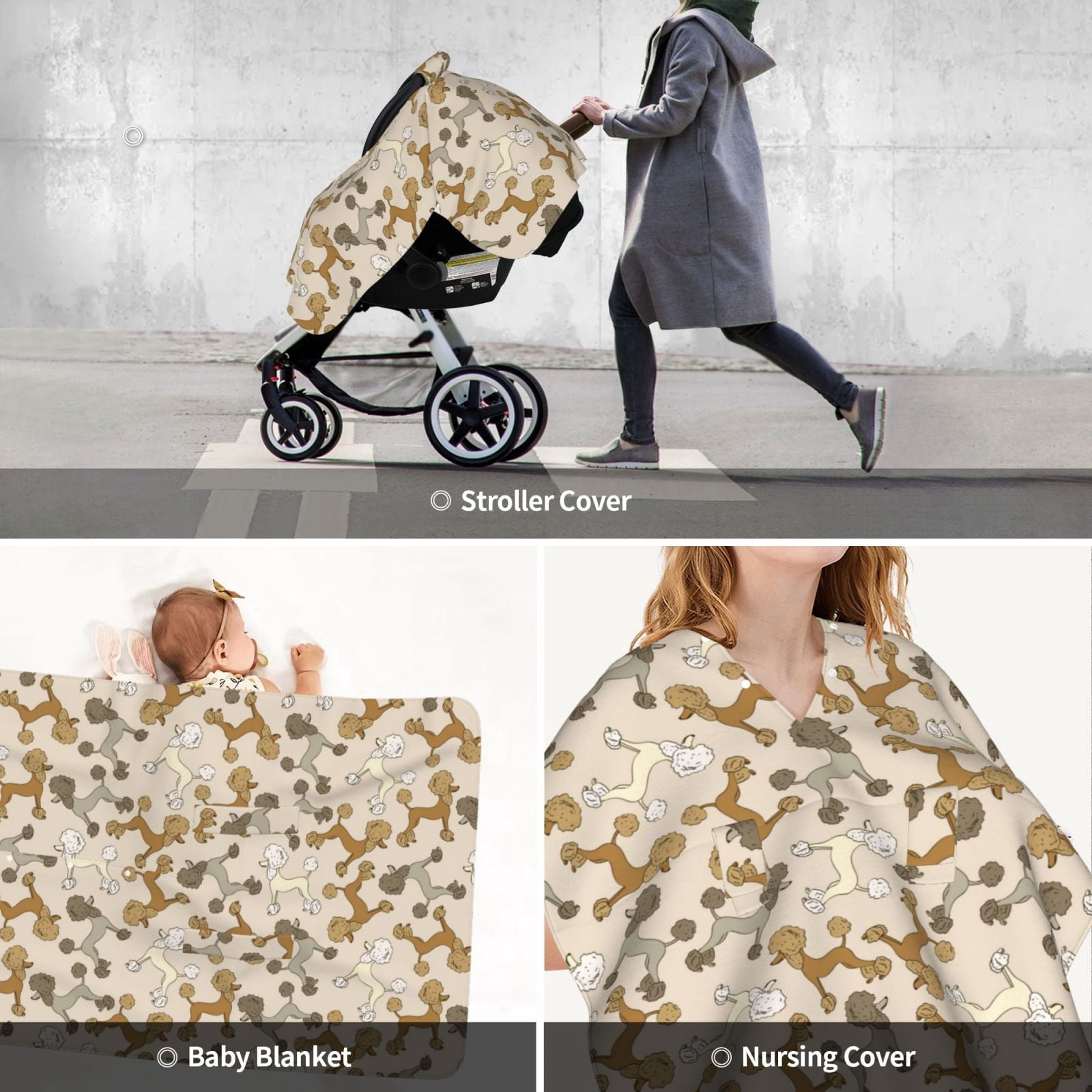 Car Seat Cover Baby - Cute Poodle Dog Breathable Infant Car Seat Cover for Baby Carseat, Lightweight Comfort Baby Essentials Must Haves Newborn Stuff for Girl Boy