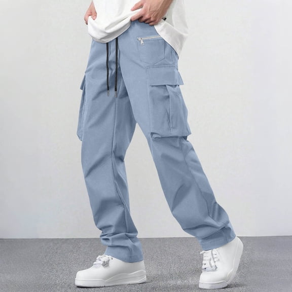 Xdegoge Cargo Pants Techwear for Men Relaxed Fit Trousers Drawstring Waist with Zipper Multi-Pockets Lightweight Casual Outdoor Streetwear Hiking Bottoms
