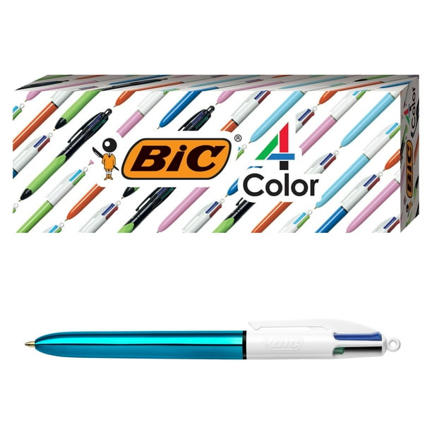 Bolígrafo BIC de 4 colores, azul brillante, barril mediano, paquete de 3