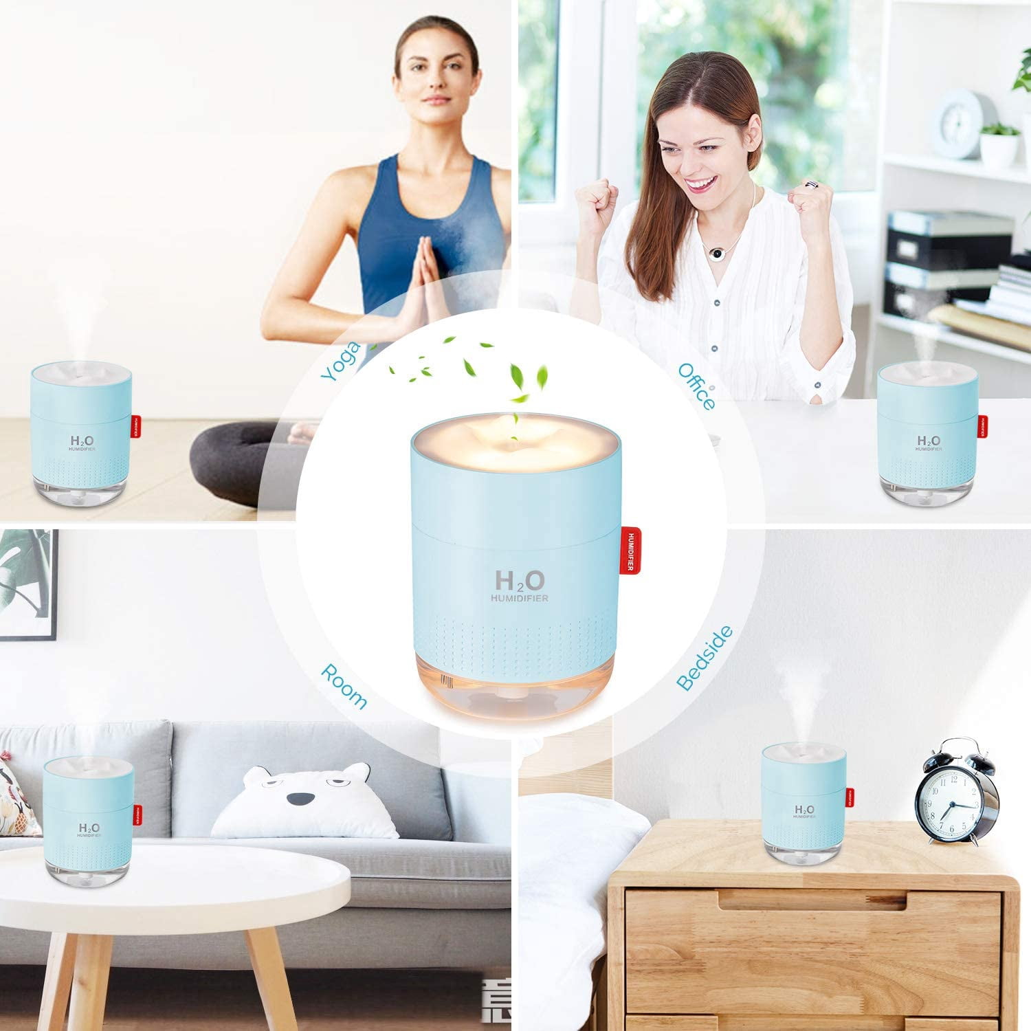 Portable Mini Cool Mist Humidifier, 500ml USB Personal Desktop Humidifier for Baby Bedroom Travel Office Home, Auto Shut-Off, 2 Mist Modes, Super Quiet, Blue