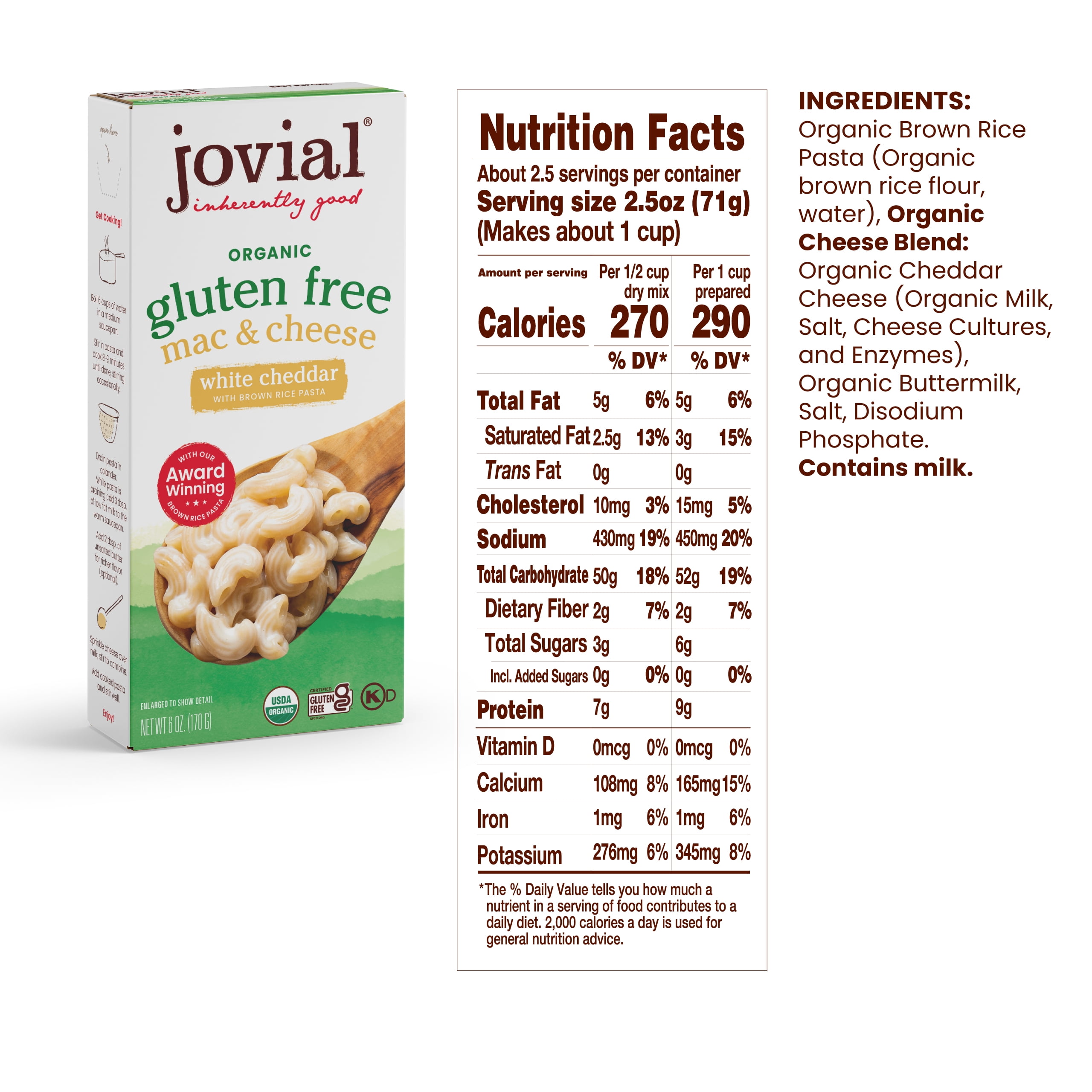 (4 pack) Jovial 100% Organic Gluten Free White Cheddar Box Mac & Cheese, Packaged Meal, 6 oz