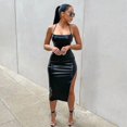 thumbnail image 3 of Bodycon Sans Manches en Faux Cuir pour Femmes, Bandage Sans Dos, Cocktail de Fête Midi (Matériaux de Haute Qualité)m, 3 of 5