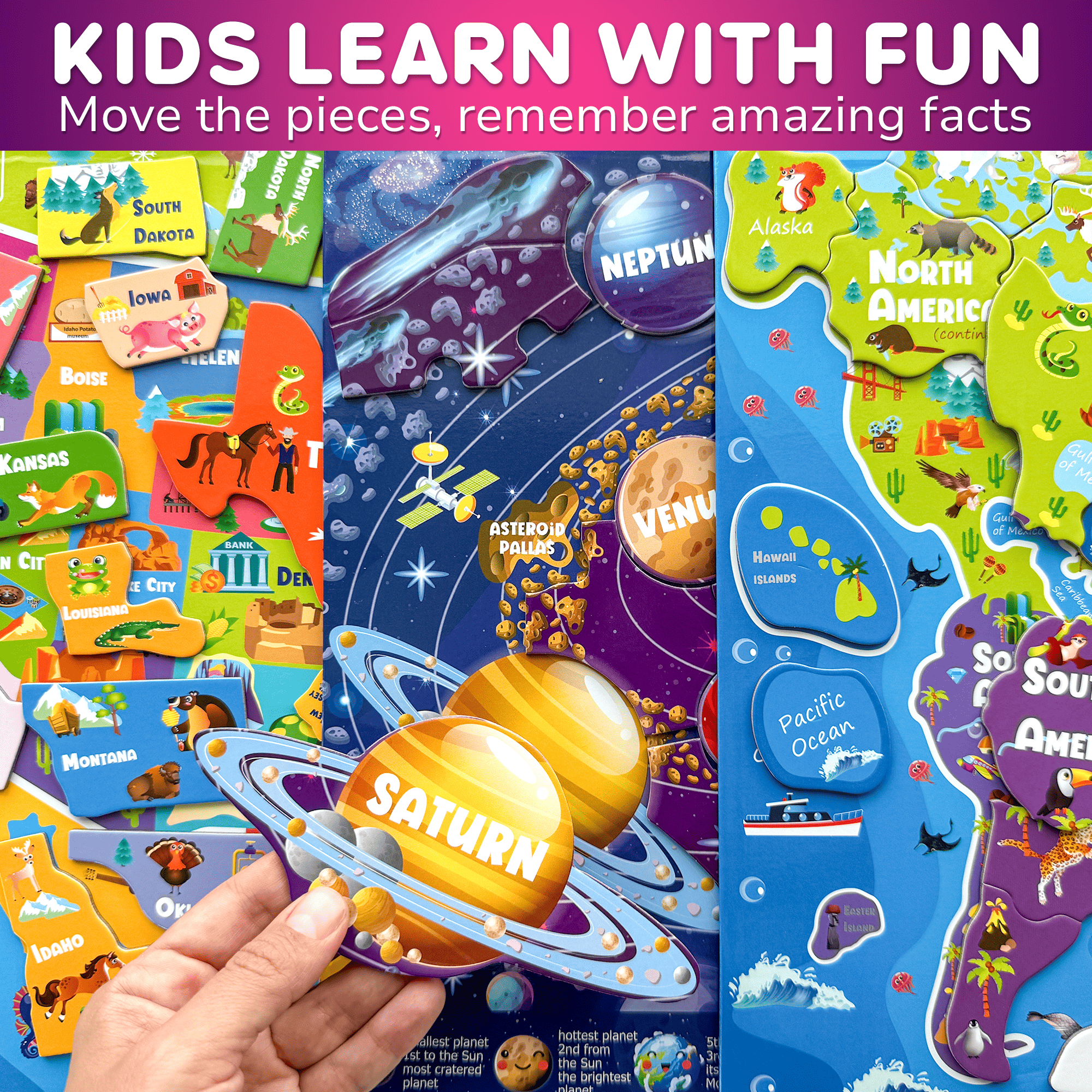 Quokka Magnetic Puzzles for Kids Ages 4-8 - 3 Educational Travel Games for Toddlers 6-8 Year Olds