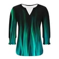 thumbnail image 7 of Yuanlook Blouses for Women Dressy Casual 3/4 Length Sleeve Womens Tops V Neck T Shirts with Smocked Cuffs - Green - XL, 7 of 7