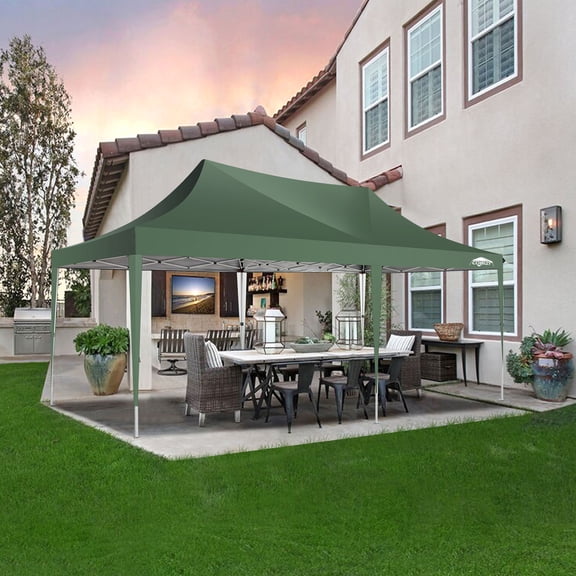 SANOPY 10 x 20 Quictent 10x20 ft Pop up Canopy with Mesh Window Sidewalls, Green