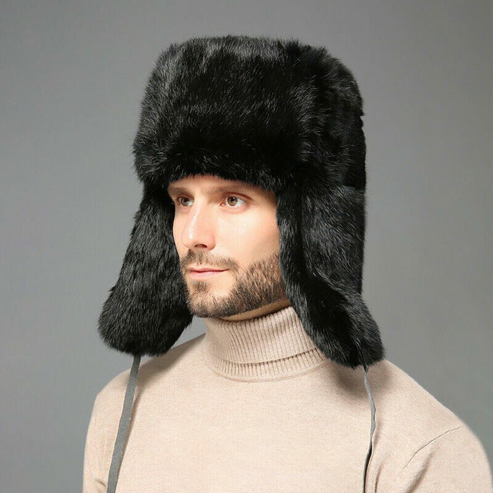 Men's Winter Hat Imitation Russia Fur Trapper Earflap Ski Cap Ushanka