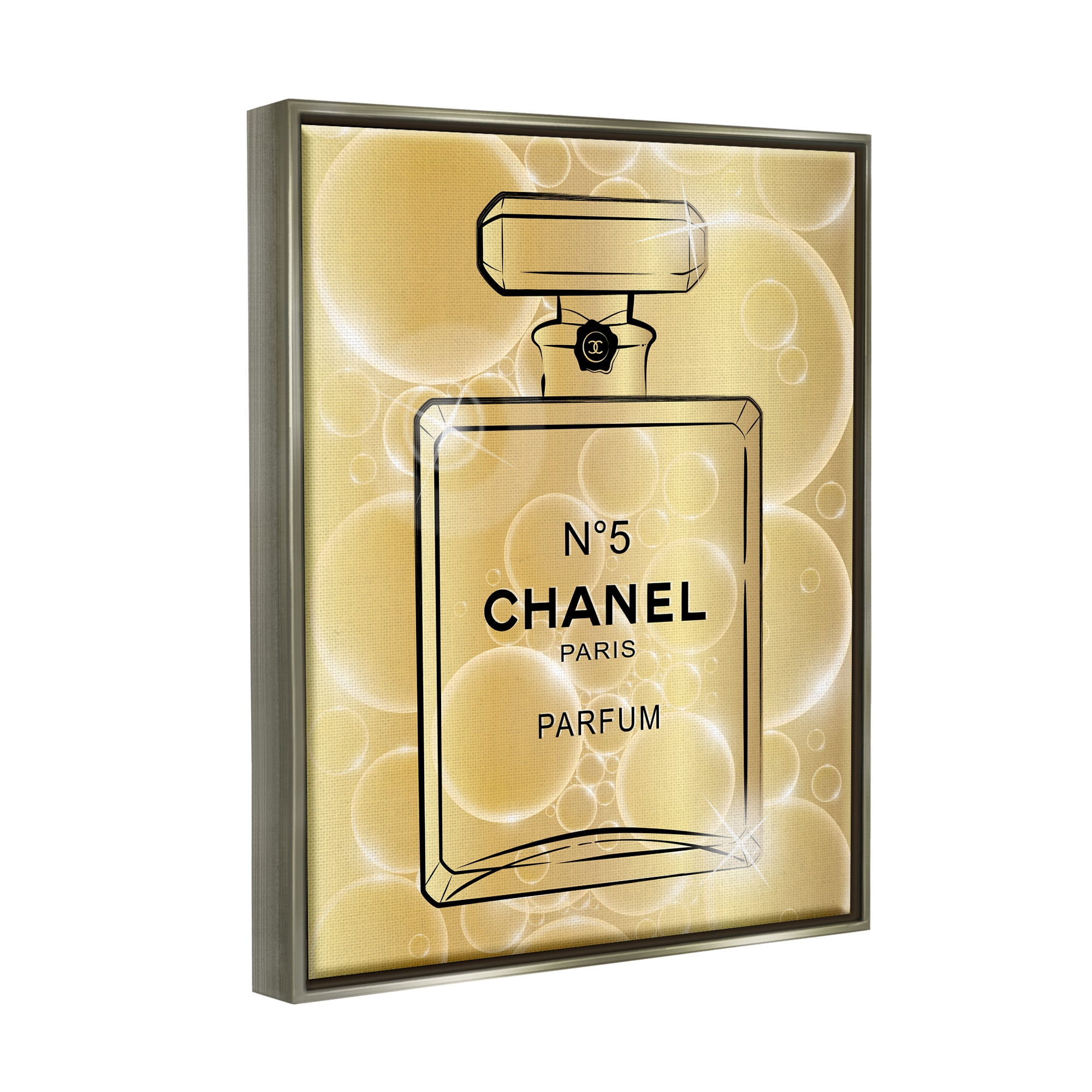 Stupell Industries Glam Perfume with Bubbles Beauty & Fashion Painting Gray Floater Framed Art Print Wall Art, 17 x 21