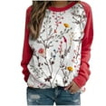 thumbnail image 2 of UVEASISHA Chandails en Molleton Floraux pour Femmes Col Rond Manches Longues Chandail Imprimé Floral Coupe Ample Mode Automne 2025 Soldes Aujourd'hui, Rouge, m, 2 of 4