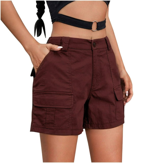 WRKEKC Cargo Shorts Women Solid Color High Waist Slim Straight Work Shorts with Multiple Pockets and Durable Fabric
