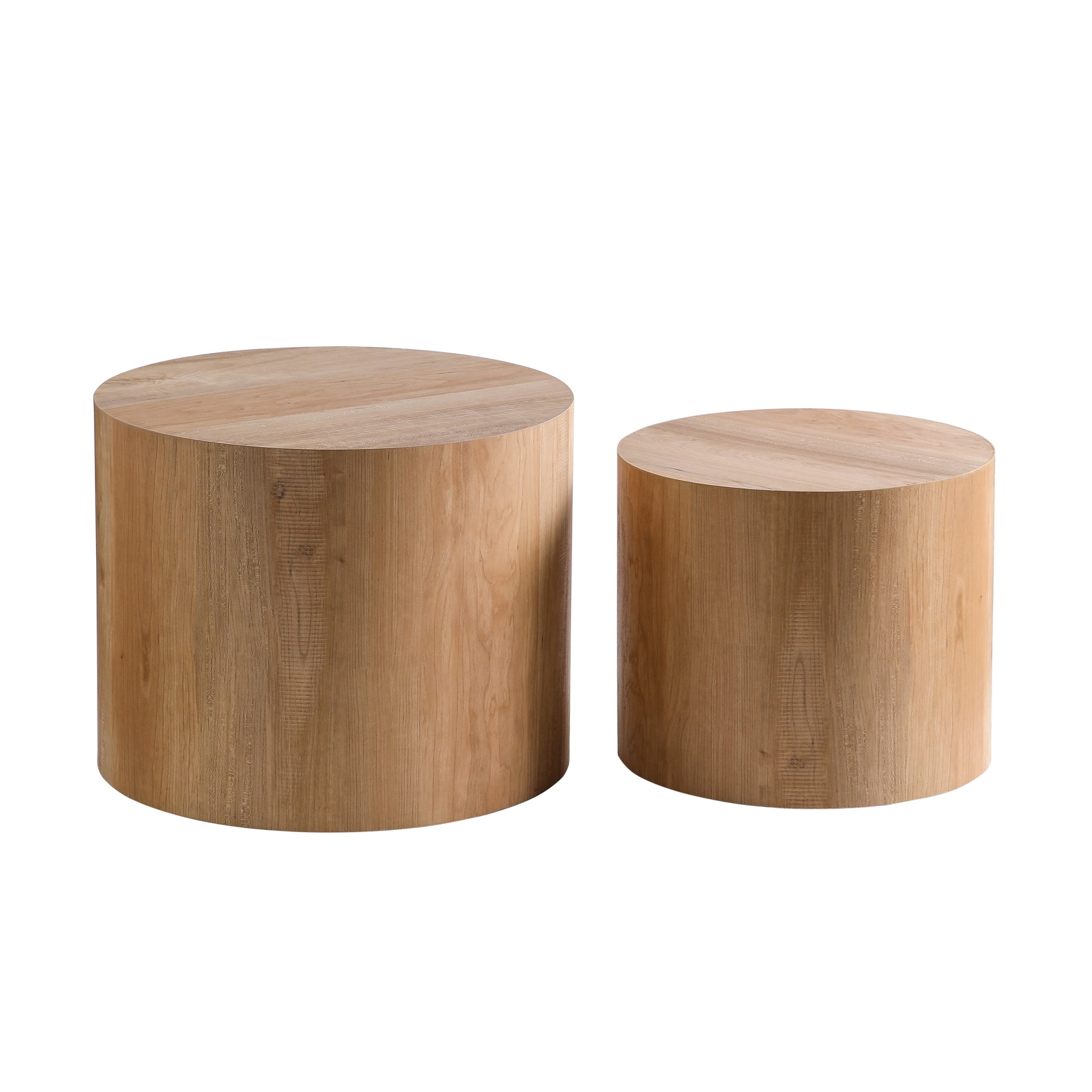 Leumius Set of 2 Nesting Coffee Tables, Round Modern Circle Wooden Accent Side End Tables for Small Space Living Room Bedroom Light Oak
