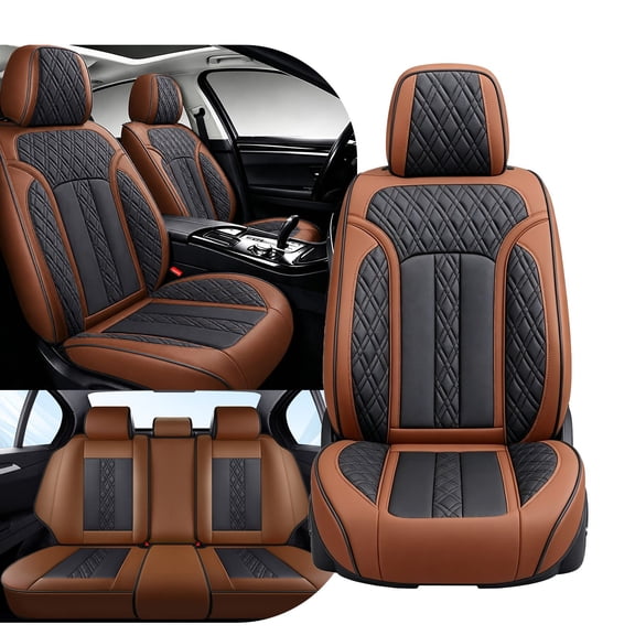 2026 Car Seat Cover for Jeep Wrangler , Brown Car Seat Covers, PU Leather 5 Seats Full Set Retain Seatbelt Port Beautify Interior, Only 4 Doors, Protect Car Seats