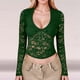 thumbnail image 1 of MHFRRA Top Sexy de Encaje Transparente de Manga Larga con Diseño Calado y Lazo Frontal para Mujer Verde, 1 of 4