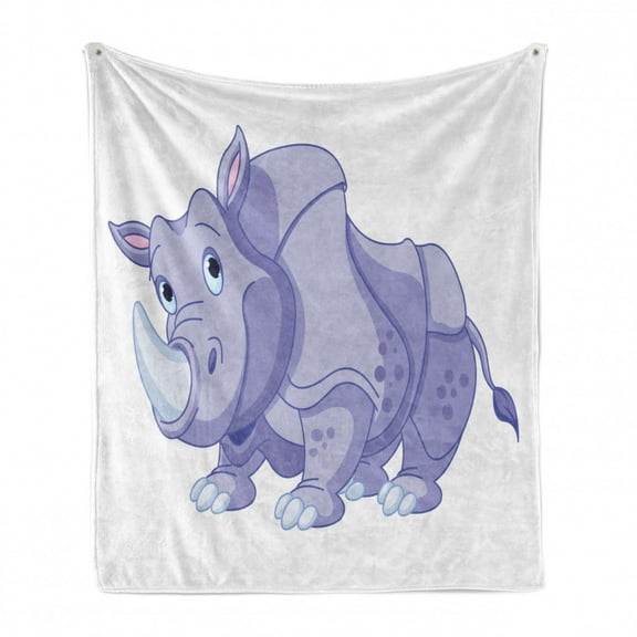 Animal Soft Flannel Fleece Throw Blanket, Funny Horned Creature Cartoon in Pastel Tones Happy Childish Art, Cozy Plush for Indoor and Outdoor Use, 60" x 80", Lavender Blue and Ceil Blue, by Ambesonne