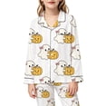 thumbnail image 5 of CAIVO Kids Girls Halloween Print Pajama Sets Lapel Long Sleeve Button Down Shirt With Pants 2 Piece Casual Home Loungewear, 5 of 5