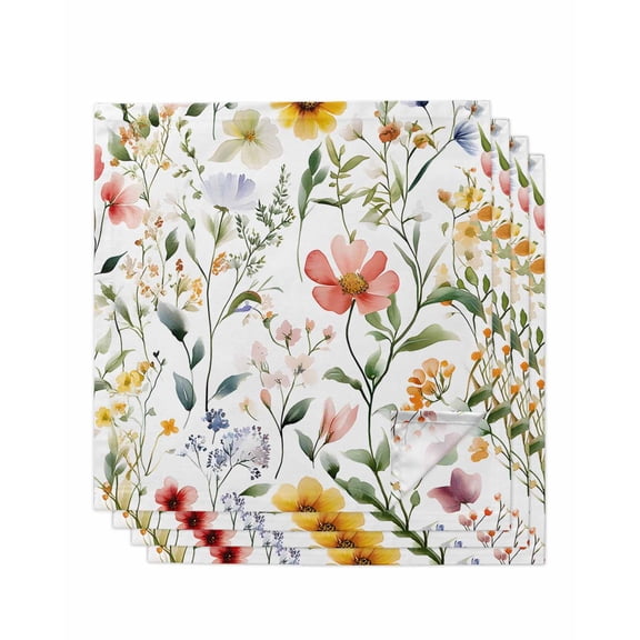 nqOlkjepod Colored Flower Cloth Napkins Set of 4 Reusable Dinner Napkins, Green Leaf Aesthetics Pastel Spring Plant Cocktail Napkin Washable Table Napkins for Wedding/Party/Baby Shower 20"x20"