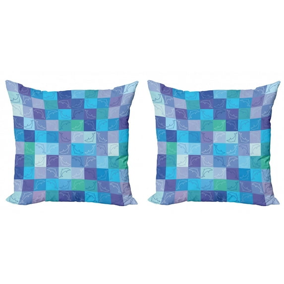 Ambesonne Nautical Throw Pillow Cover 2 Pack, Collage of Dolphins, 24", Multicolor