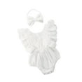thumbnail image 6 of Newborn Baby Girl Clothes Set Ruffle Sleeveless Floral Summer Romper Jumpsuit Headband Outfits, 6 of 8