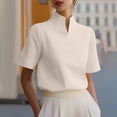 thumbnail image 3 of TGSLY Stand Collar Tops for Women Lightweight Soft Split V Neck Short Sleeve Shirts Dressy Casual Solid Color Business Blouses XXL, 3 of 8