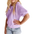 thumbnail image 2 of Spring Summer Girls Kids Plain Crew Neck Casual Knit Shirt Children Puff Sleeve Tops for 5-14 Years, 2 of 7