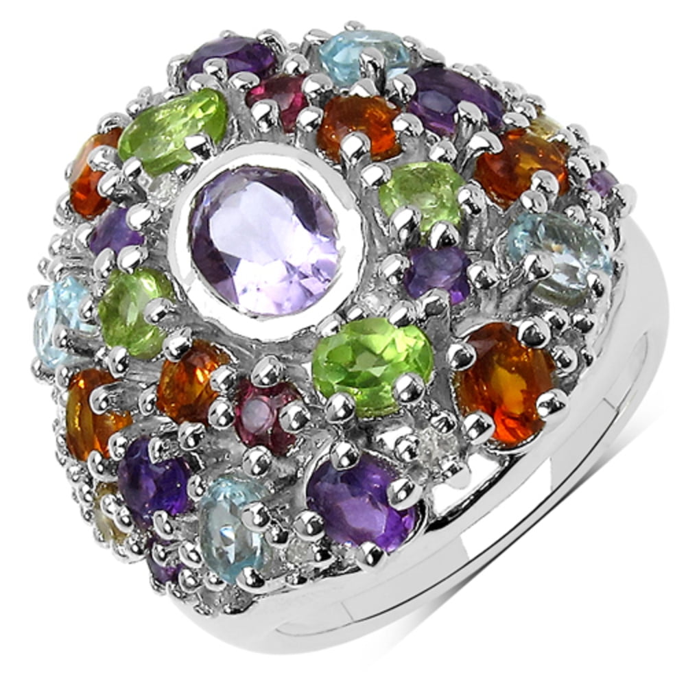 Genuine Oval Pink Amethyst, Amethyst and Peridot Ring in Sterling Silver Size 6.00 by
