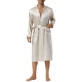 thumbnail image 2 of INSPIRE CHIC Bata de noche para hombres de satén con mangas largas y lazo para dormir, bata de baño L Champagne para el Día del Padre, 2 of 6