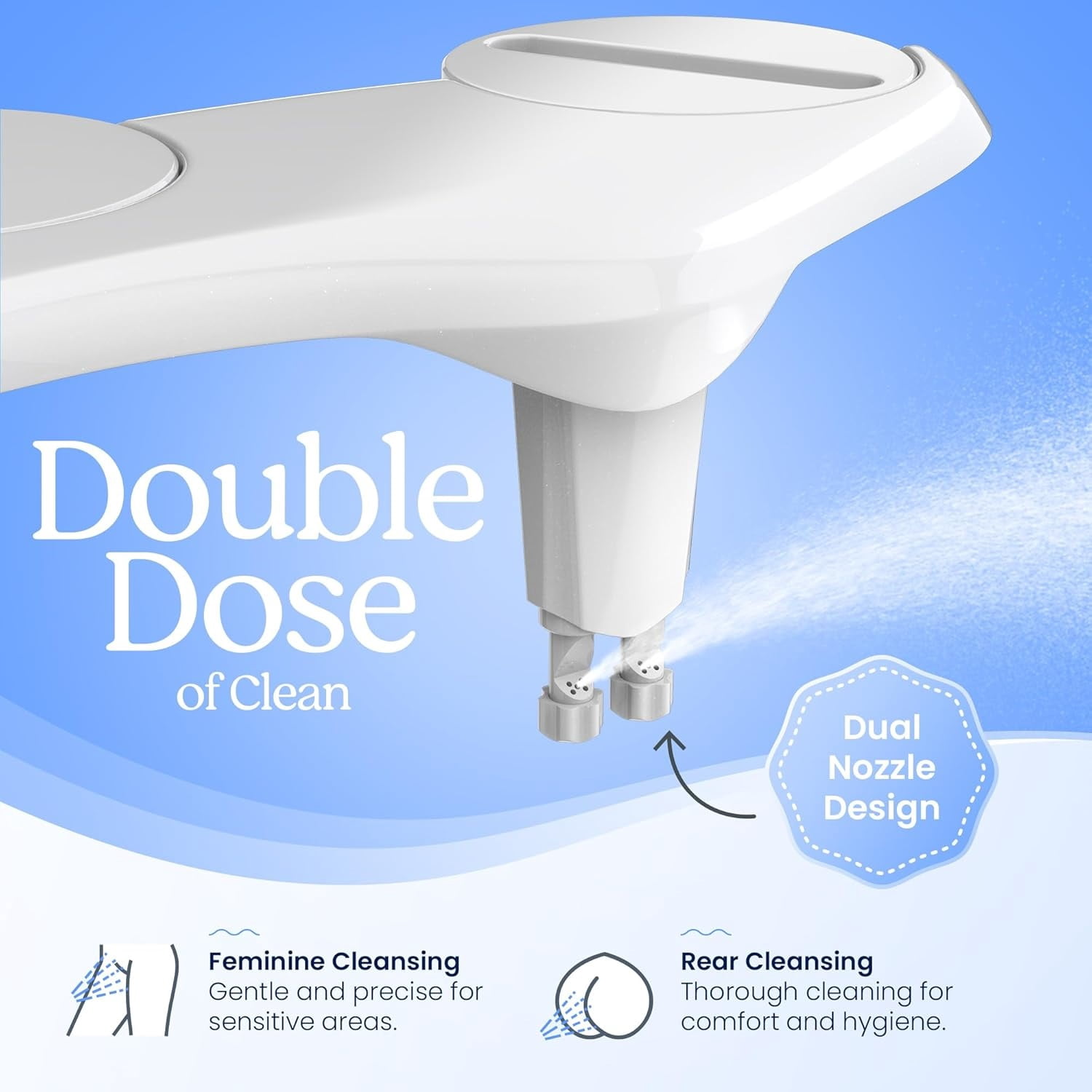Bidet Attachment for Toilet Seat - Non-Electric, Self-Cleaning Dual Nozzle, Adjustable Water Pressure, Rear & Feminine Wash Hygienic Bathroom Upgrades - Fits Elongated Toilets (2 Pack)