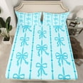 thumbnail image 2 of Homewish Princess Blue Ribbon Twin Sheet Sets, Abstract Stripes Twin Fitted Sheet, Kawaii Love Heart Flat Sheet, Ultra Soft Bedroom Decor, 3pcs, 2 of 7