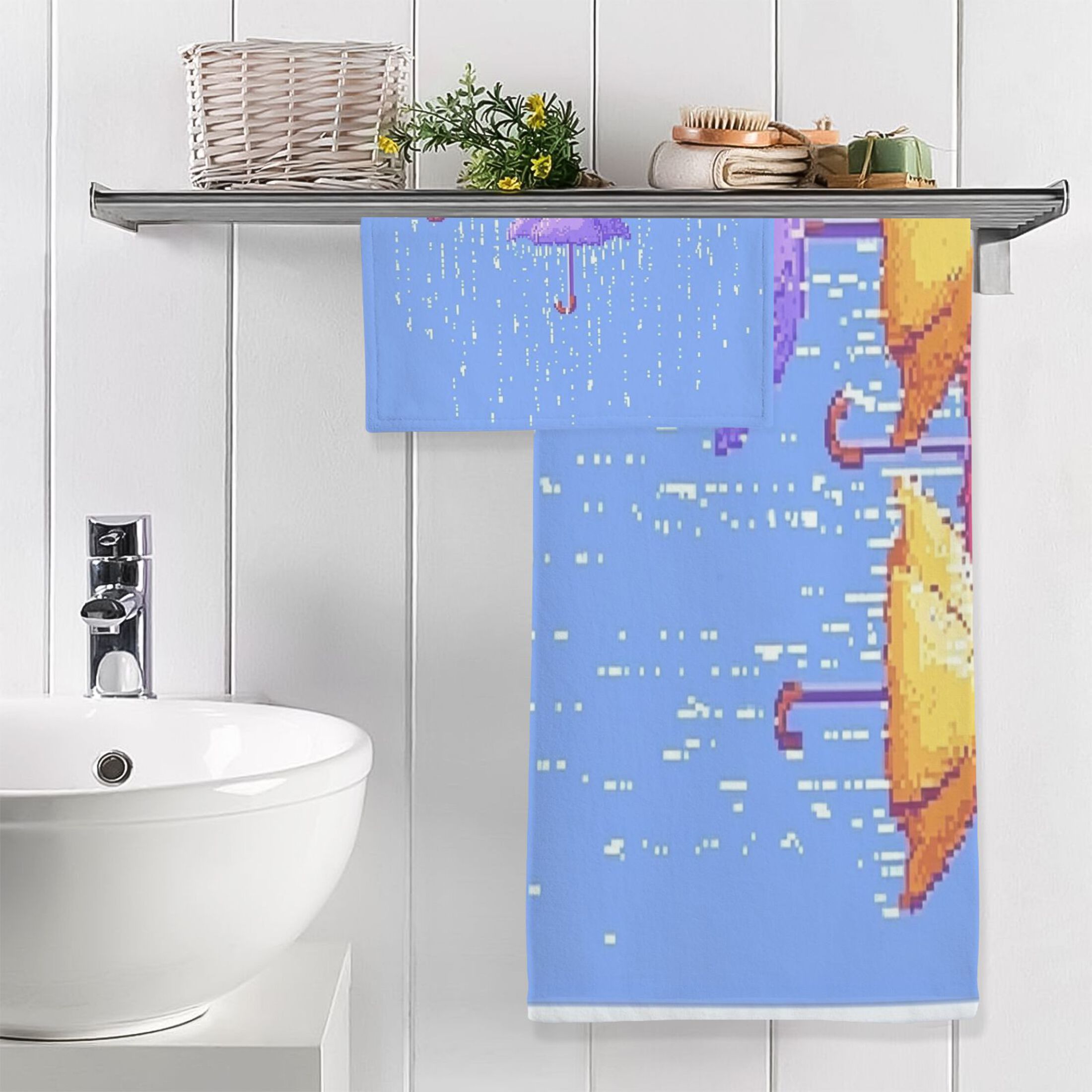 Umbrellas 2 Piece Cotton Bath and Face Towel Set Soft and Absorbent, for Beach Pool Bathroom
