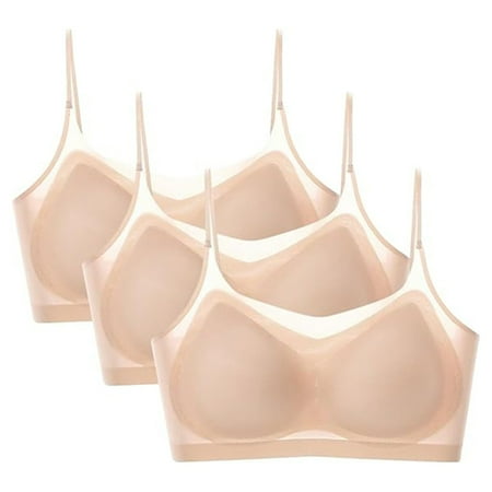 Clearance!Uooqdmx Sports Bras for Women Plus Size Lingerie Thin Ice Silk Bra Breathable Ice Silk Daily Bra with Removable 3 Packs Ice Silk Comfortable Bra Bandeau Bra Beige(3PC) 3XL
