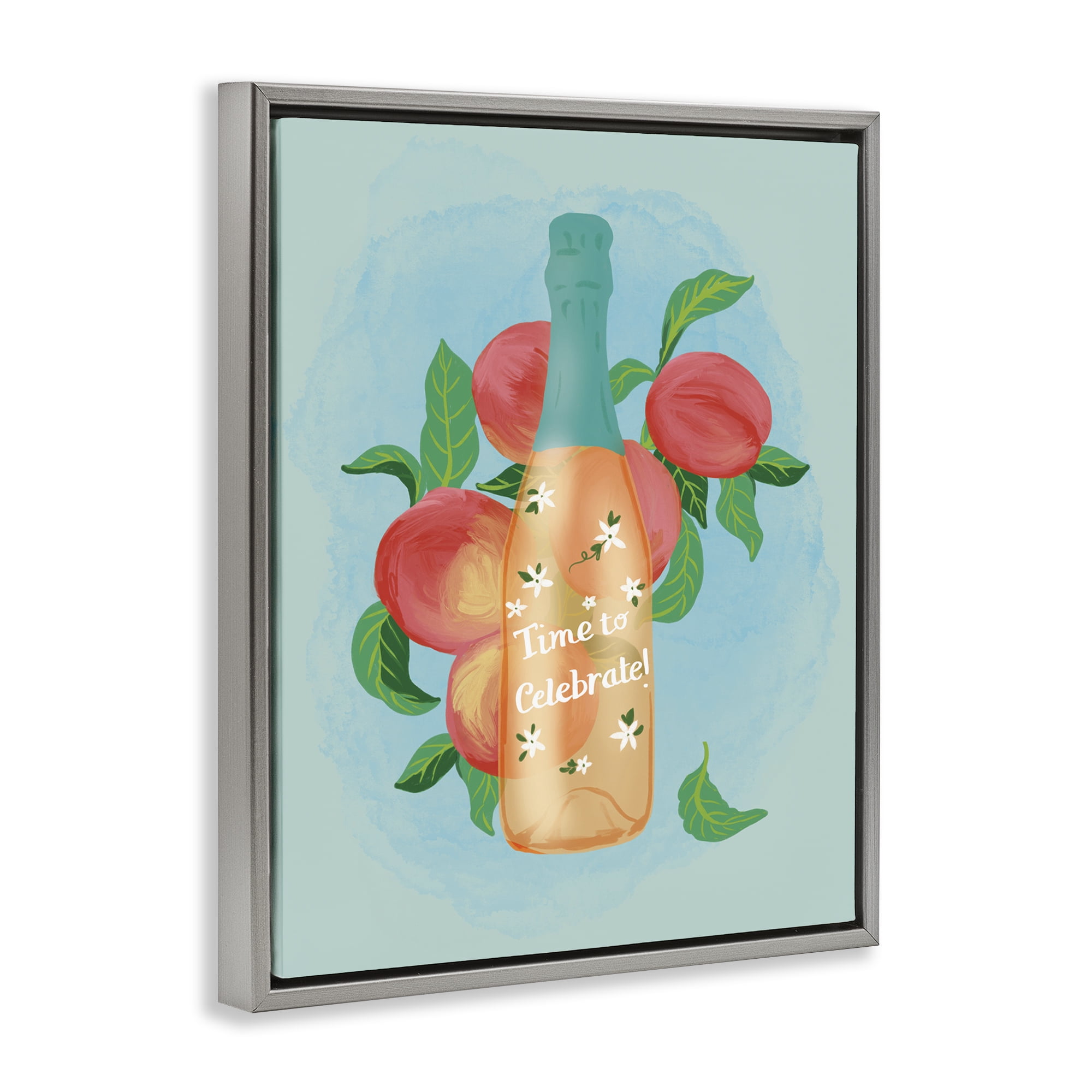 Stupell Industries Champagne with Budding Blooms Food & Beverage Painting Gray Floater Framed Canvas Art Print Wall Art, 25 x 31