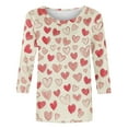 thumbnail image 5 of Cadancy Valentine Tshirts for Women 3/4 Sleeve Casual Heart Print Crewneck Plus Size Shirts Pullover Casual Loose Cute Trendy Tunic Tops Valentines Day Outfits, 5 of 5