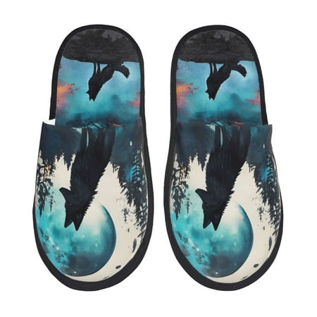 

Adobk Artistic Moon Valley Wolf Print Slippers Indoor Outdoor Retro Slippers House Soft Fluffy Slides Cushion Furry Slippers-Medium