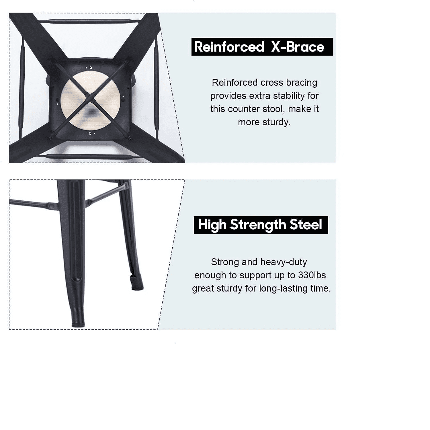 Apeaka 24 inch Bar Stools Set of 4 - Rustic Wood Seat & Metal Frame, Counter-Height Chairs for Kitchen Island, Pub Table (Easy Assembly)