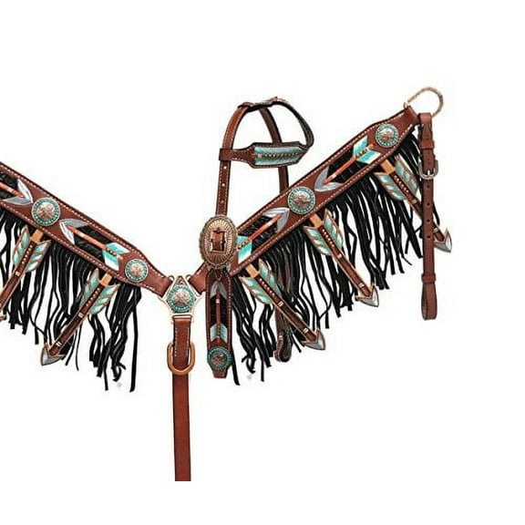 Showman Cut-out Arrow Design Leather Headstall and Breast Collar Set