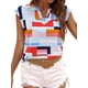 thumbnail image 2 of Camiseta para Mujer, Color Block, Cuello en V, Corta, Top de Moda, Informal, Holgada, de Verano. Color C M, 2 of 7