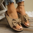 thumbnail image 3 of Rokment Womens Bowknot Cork Footbed Slip on Slides Sandals Beach Casual Suede Open Toe Platform Dress Slippers Comfortable Wide Width Walking Flat Summer Khaki Size 8, 3 of 5