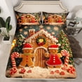 thumbnail image 2 of Homewish Christmas Gingerbread Man Twin Sheet Sets,Xmas Sweet Candy Cane Twin Fitted Sheet,Brown Red Green 03 For Girls,Ultra Soft Home Decor,3-Piece, 2 of 7
