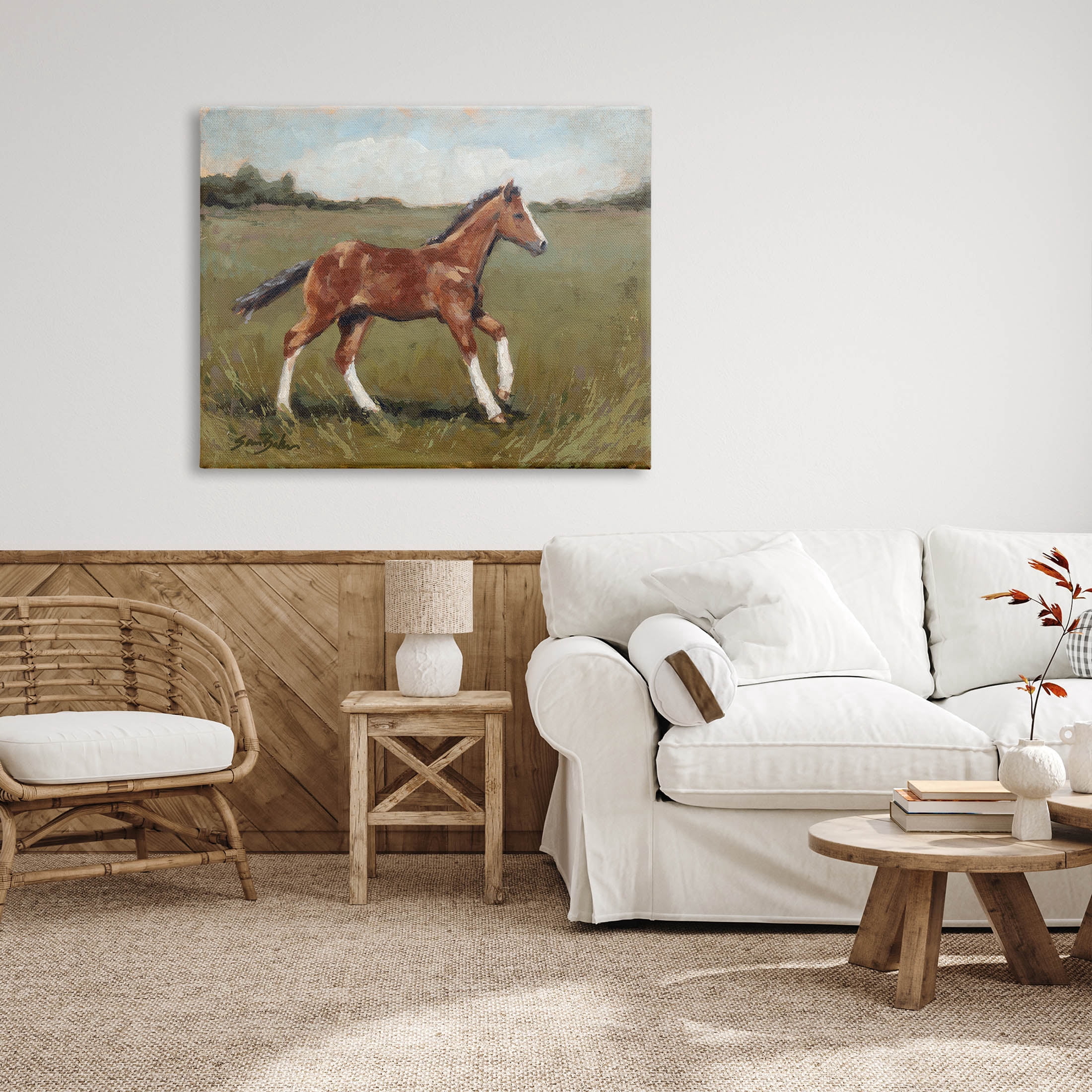 Horse Foal Galloping Countryside Animals & Insects Painting Gallery Wrapped Canvas Print Wall Art