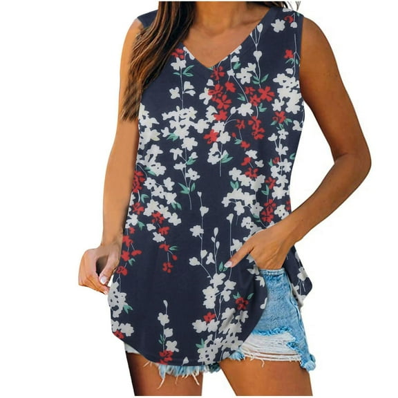 Vivianyo HD Women's Sleeveless Tank Top Womens Tank Tops V-Neck Basic Casual Flowy Summer Sleeveless T-Shirt