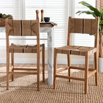 bali & pari Prita Bohemian Paper Loom and Natural Mahogany Wood 2-Piece Counter Stool Set