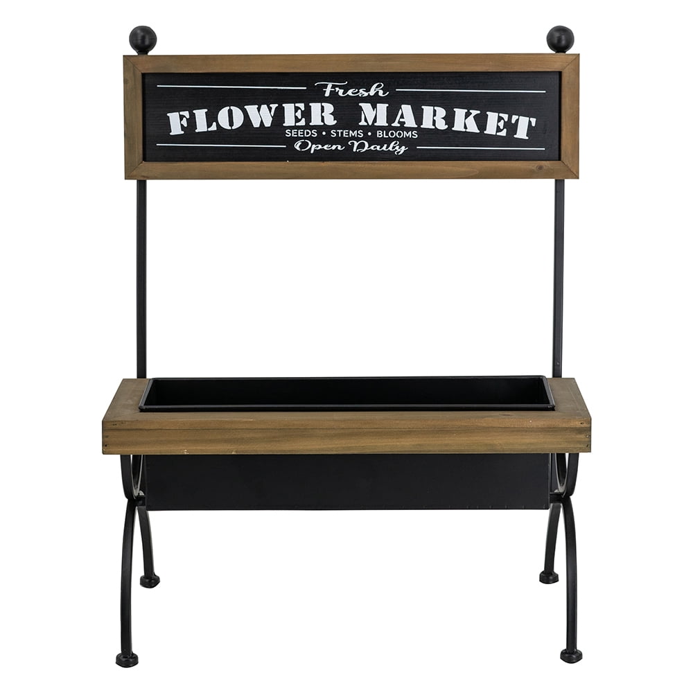 19x11x24" Wooden Planter Stand with Black Iron Frame