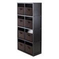 thumbnail image 1 of Pemberly Row Engineered Wood 9Pc 4x2 Wainscoting Shelf with 8 Baskets in Black, 1 of 6