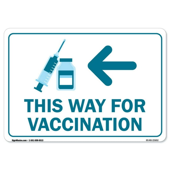 COVID-19 Notice Sign - This Way for Vaccination Left Arrow | Peel And Stick Wall Graphic | Protect your Business, Class Room, Office & Interior Surroundings | Made in the USA