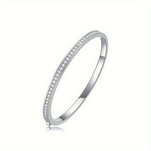 Premium Elegant Romantic Minimalist Bangle, Moissanite 925 Sterling Silver Bangle, Women Casual Leisure Fashion Jewelry, Gift