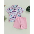 thumbnail image 3 of Boys 2 Piece Outfits 1-5T Dinosaur Print Button up Short Sleeve Shirt and Elastic Shorts Summer Formal Wear, 3 of 10