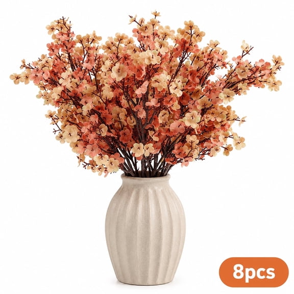 Artificial Gypsophila Faux Silk Flowers Fake Baby’s Breath Flowers for Thanksgiving Table Centerpiece Fall Vase Decor , 8 Pcs